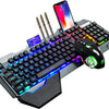 K680 Wireless Gaming Keyboard and Mouse Combo,Rainbow LED Backlit Keyboard with Rechargeable 3800mAh Battery Metal Panel