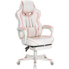 Pink Gaming Chair for Girls, Pink Computer Gaming Chairs for Adults, Reclining Gamer Chair with Footrest with MassageWhite/Pink
